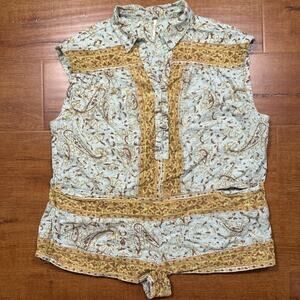 Free People Romper Womens M Blue Paisley Floral Sleeveless Cotton Retro City